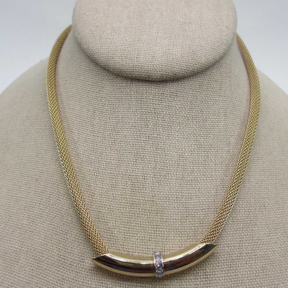 Vintage Mesh Necklace Rhinestone Accents Signed Avon Choker 15 Inch