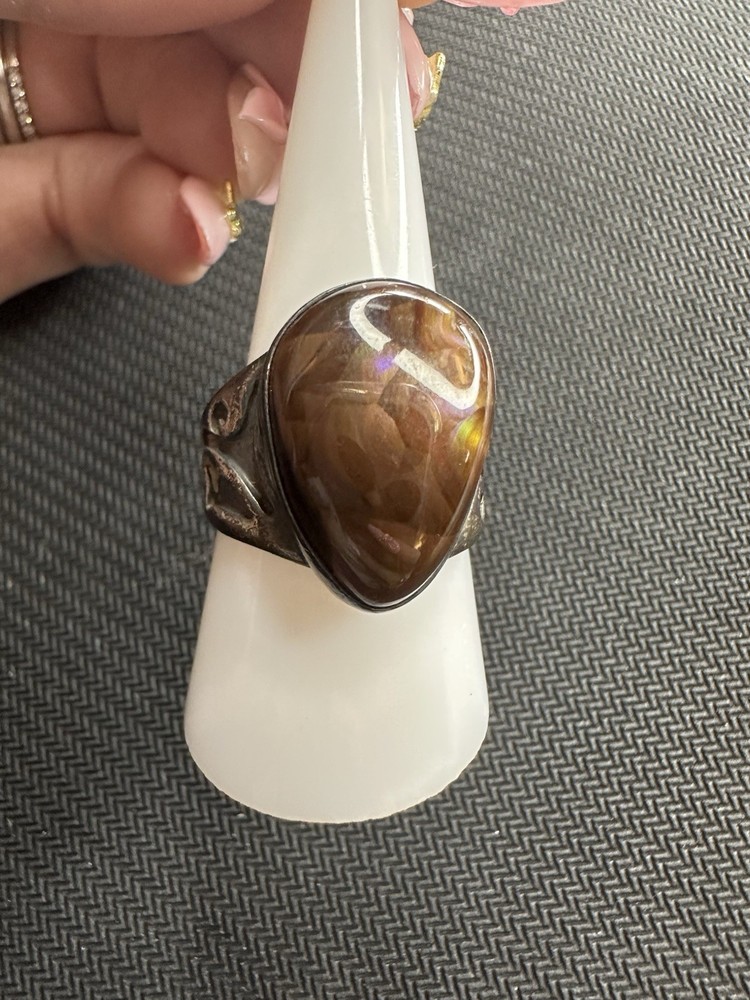 Vtg Sterling 925 México Southwestern Style Fire Agate Wide Band Ring, 10.5