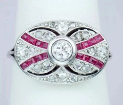 Art Deco Round Cut Lab Created Diamond & Ruby 14K White Gold Finish Wedding Ring