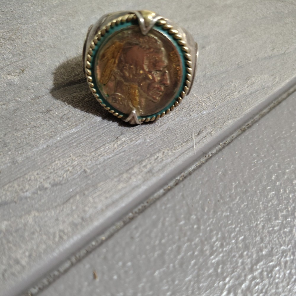 Vintage 1935 Sterling Silver Buffalo Nickel Ring Size 13