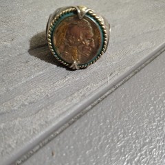Vintage 1935 Sterling Silver Buffalo Nickel Ring Size 13