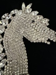 Crystal Horse Brooch Pin Custom Handmaid Rhinestone Vintage 3 x 3.5 inches