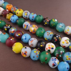 Vintage Venetian African Style Multicolor Dotted Trade Glass Beads Necklace 22in