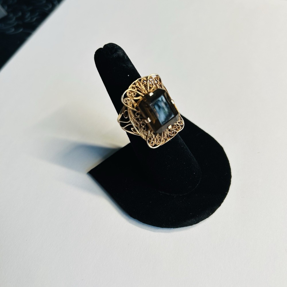 Beautiful Antique 14k Rose Gold And Large Smoky Quartz Ring