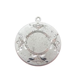 925 Sterling Silver Antique Art Deco Engraved Floral Round Pendant