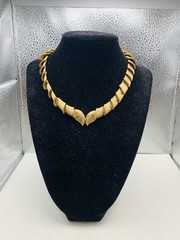 Vintage Brushed Gold Tone Leaf Snake Link Collar Bib Greek Goddess 16” Necklace