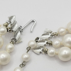 Triple Strand Chunky Simulated Faux Pearl Knotted Necklace Vintage Japan 24 Inch