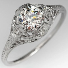 Vintage Art Deco Style Round Lab Created Diamond Filigree Engagement Silver Ring