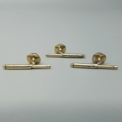 Vintage Red Glass Cabochon Tuxedo Stud Buttons Gold Tone Set of 3