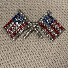 Vintage Silver Tone Rhinestone Flag Pin Brooch ￼Flag Patriotic