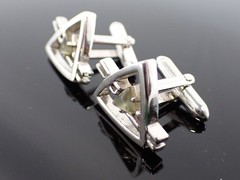 Vintage Swank Signed Geometric Triangle Cufflinks Silver Tone Mid Century
