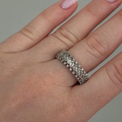 925 Sterling Silver Vintage Clear CZ Eternity Band Sparkly Baguette Ring Size 8