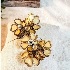 Yellow Thermoset Flower Clip-on Earrings