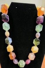 Vintage Plastic Beads Stone Like Necklace Rainbow Lucite Resin Color