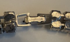 Kramer Vintage 1950″s Milk Glass Rhinestone 7″ Bracelet Silver Tone W26