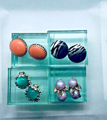 Earrings Lot Retro Vintage Green Orange Lilac & Animal Print Clip-on 4 Pairs