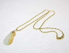 Vintage 14K Chinese White Yellow Jadeite Pendant 18K GF Necklace