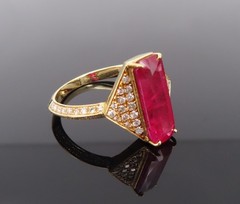 GIA Certified 3.79ct Step Cut Ruby 0.41ct Diamond 18K Yellow Gold Ring Size 7.5