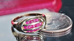 14k yellow gold ring 1.00ct natural treated ruby size 8 swirl band vintage 4.6g