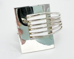 VTG Space Age Atomic MODERNIST Solid Sterling Silver Cuff Bracelet MCM 40.82g