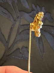 Victorian Style Gold Tone Faux Seed Pearl Purple Glass/Paste Pansy Stick Pin