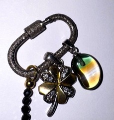 OOAK Diamond Watermelon Tourmaline Crystal Clover Vintage Pendant Charm Necklace