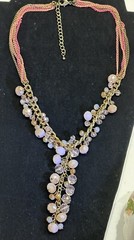 Rose & Pink Gold Tone Beaded Necklace – Vintage Costume Jewelry – Sparkly