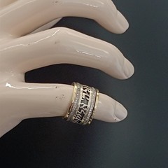 Shema Yisrael Hebrew Ring Spinner Sterling Silver Gold Wide Band Israel Gift VTG