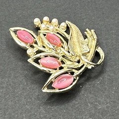 Vintage Pink Rhinestone Flower Brooch Pin J29B