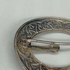 Vintage Buckle Brooch Silver Tone Scroll Design Signed FNC