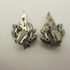 Vintage Judy Lee Earrings Rhinestone Climber Molded Glass AB Silver Tone Clip On