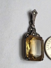 Vintage Art Deco 935 Sterling Silver Citrine Marcasite Pendant