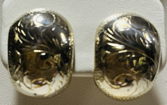Vintage Sterling Silver Engraved Etched 1” Oval Dome Pierced Post Earrings