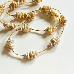 Biwa Pearl Necklace VTG glass Baroque Freshwater Beaded genuine Beads long 30″
