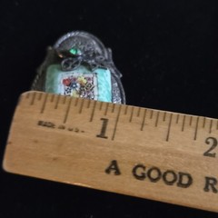 Antique Silver Tone Millefiori Micromosaic Brooch Pin Green Rhinestones Art Deco