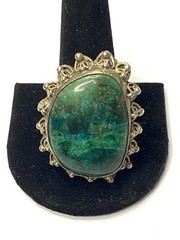 Vintage Israel 835 Eilat Green Oval Stone Pendant Brooch/Pin 1.5″ x 1.25″