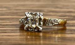 1940’s Vintage 4.2mm Natural Diamond 14K Gold Platinum Hallmark Engagement Ring