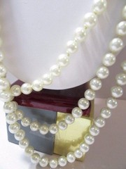 MULTI-STRAND DESIGNER STYLE LONG SIMULATED PEARL FANCY CLASP W CRYSTAL BUCKLE