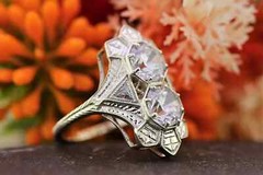 Art Deco Round Lab Created Diamond Two-Stone 14K White Gold FN Engagement Ring