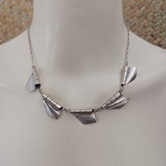 Modernist Silver Necklace Sculptural Artisan Bib Statement Abstract Handmade VTG