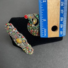Vintage 1930s Art Deco Czech Rainbow Rhinestone Bar Brooch & Dress Clip Lot