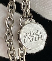 Old Forge Pewter Oval Link Bracelet Daffodil Faith Adjustable 8.5in w/ Charm 20g