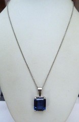 10.5 CTTW EMERALD CUT BLUE TOPAZ GEMSTONE STERLING SILVER PENDANT CHAIN NECKLACE
