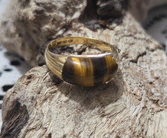 Vtg Signed Uncas Tiger’s Eye Ring 14K GE Gold Electroplate Sz 9 Boho Ring W66