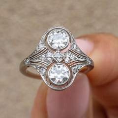 Art Deco Inspired Toi Et Moi Ring 2.2 Ct Simulated Diamond 14k White Gold Over