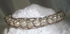 Vintage 925 Sterling Silver Chainmaille Pearl Viking Dragon Tail Toggle Bracelet