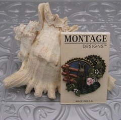 Montage Designs Vtg 1990s Brooch Bunny Rabbit Country Flower Mixed Media Collage