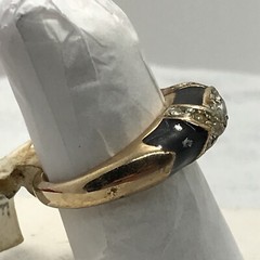 Vintage 18K HGE Gold Plated Black Enamel & Rhinestone Ring varied sizes