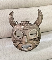 Vintage Sterling Silver Tribal Horned Diety Mask Brooch (111 – 2652)