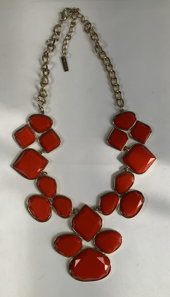 Vintage Mika Red Gold Tone Bib Statement Necklace & Earrings Set